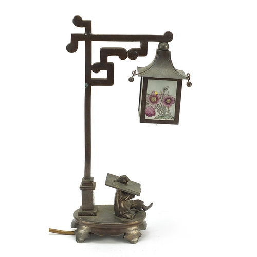 209 - Art Deco bronze desk lamp in the form of a Chinese street lamp sign Guil Bellens, 33.5cm high