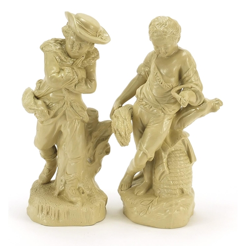 76 - Pair of late 18th century pottery figures after Piere Stephan, 24cm high