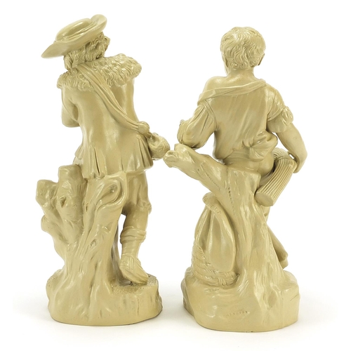 76 - Pair of late 18th century pottery figures after Piere Stephan, 24cm high