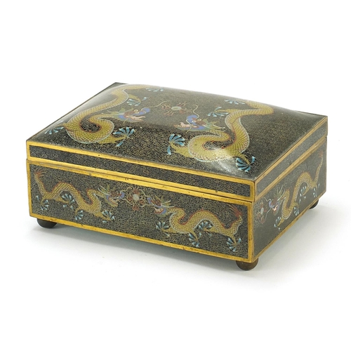 321 - Chinese cloisonne brass and enamel cigar box decorated with dragons chasing a flaming pearl, 10cm H ... 