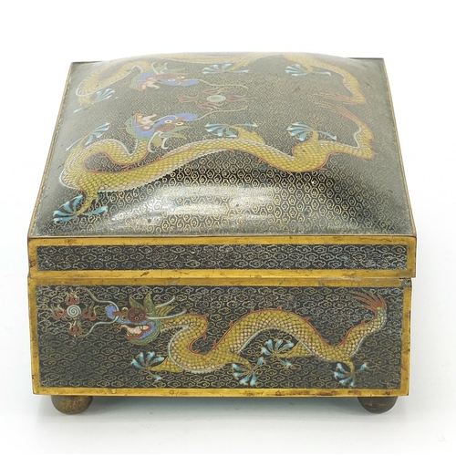 321 - Chinese cloisonne brass and enamel cigar box decorated with dragons chasing a flaming pearl, 10cm H ... 