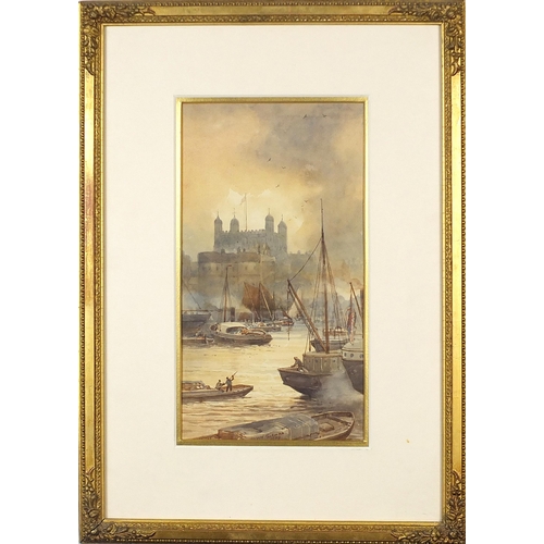 26 - Alfred Edward Parkman 1908- Boats on the River Thames, early 20th century watercolour, mounted, fram... 