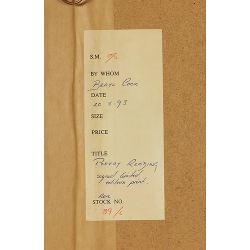 372 - Beryl Cook - Poetry Reading, pencil signed print in colour with blind stamps, details verso, mounted... 