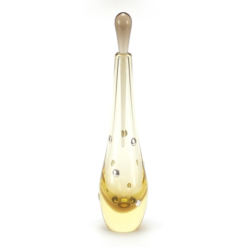 269 - Large yellow scent bottle with applied silver mounts, marked Libera to the base, 45cm high