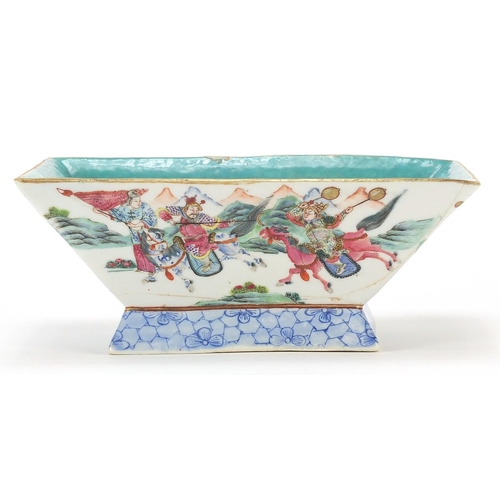 5 - Chinese porcelain planter hand painted in the famille rose palette with warriors, red character mark... 