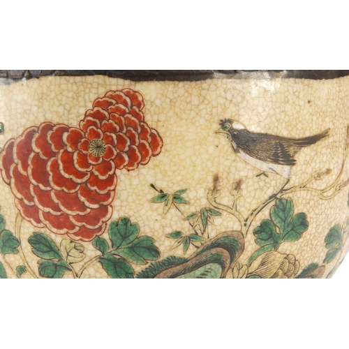 4 - Chinese porcelain planter hand painted with flowers and birds, 24cm in diameter