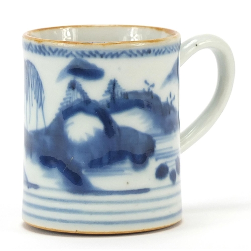 121 - Chinese blue and white porcelain cup hand painted with a landscape, 6.5cm high