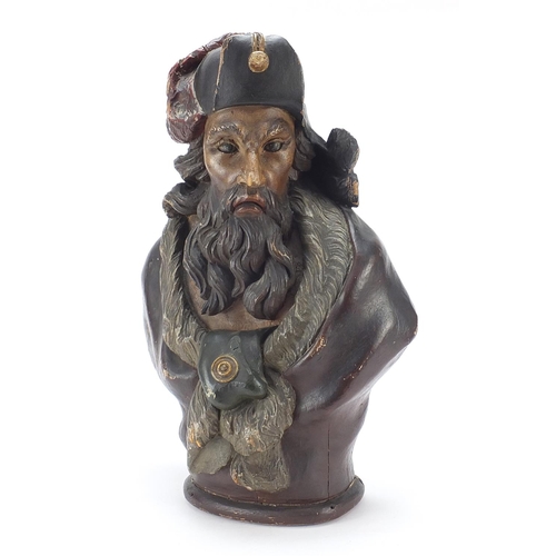 346 - 19th century naval interest painted wood bust of a sailor, 45.5cm high