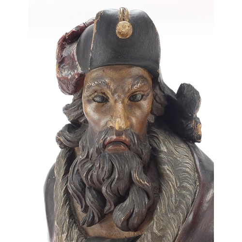 346 - 19th century naval interest painted wood bust of a sailor, 45.5cm high