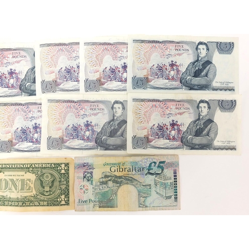 283 - Banknotes including nine Bank of England five pound notes