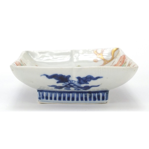 297 - Two Japanese porcelain footed dishes hand painted with flowers, the largest 15cm wide