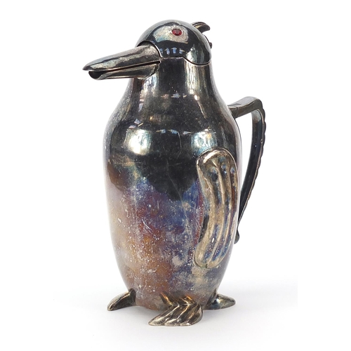 207 - Art Deco design silver plated cocktail pourer in the form of a penguin, 21cm high