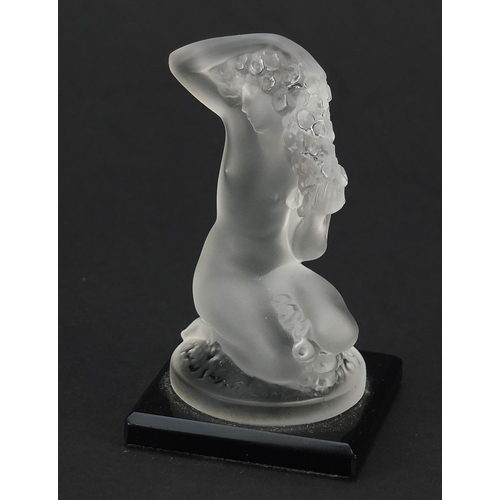 328 - Lalique style frosted glass paperweight of a nude female, 9cm high