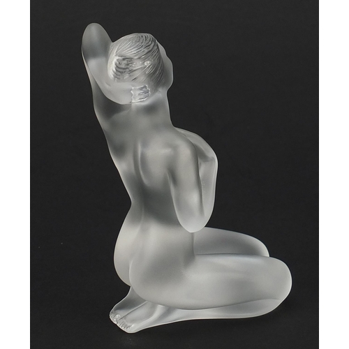 326 - Lalique frosted glass paperweight of a nude female, etched Lalique France, 12.5cm high