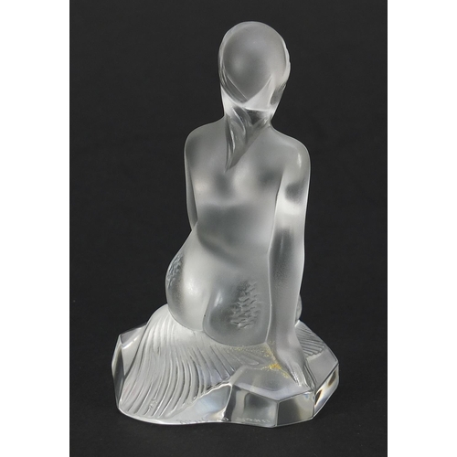 329 - Lalique frosted glass paperweight of a nude mermaid, etched Lalique France, 9.5cm high