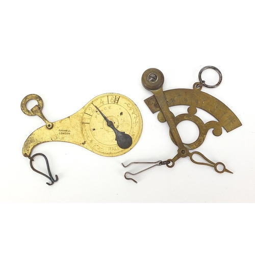 100 - Two brass postage scales including a gilt Hall's patent example