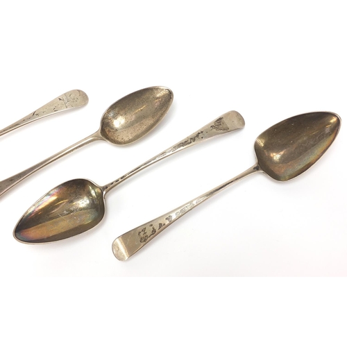 2200 - Two pairs of Georgian silver tablespoons including a pair by Richard Crossley, various London dates,... 