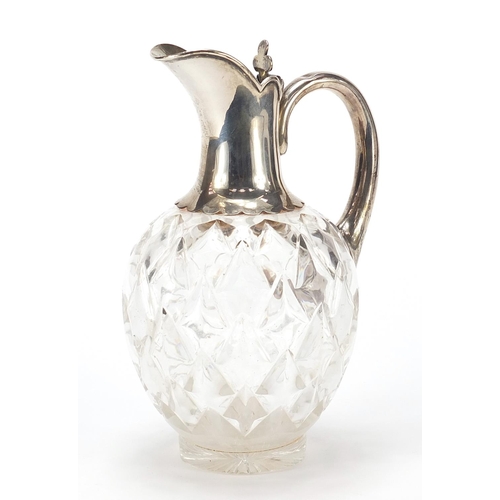 2192 - John Grinsell & Sons, Edwardian silver mounted cut glass claret jug, London 1903, 21cm high