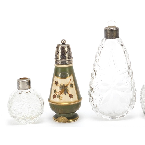 2228 - Victorian and later silver mounted cut glass scent bottles and two porcelain examples, various hallm... 