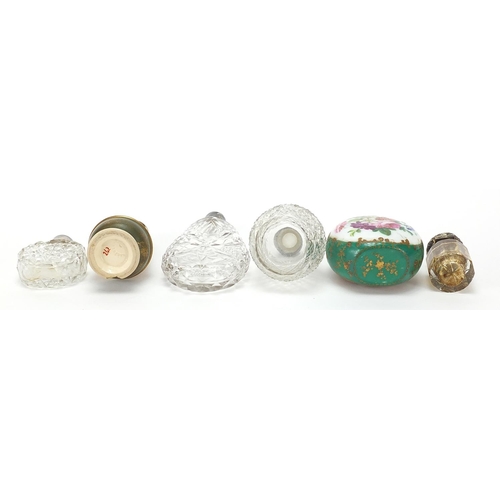 2228 - Victorian and later silver mounted cut glass scent bottles and two porcelain examples, various hallm... 