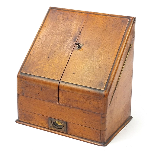 343 - Antique oak desk top stationary cabinet, 33cm H x 30cm W x 20cm D