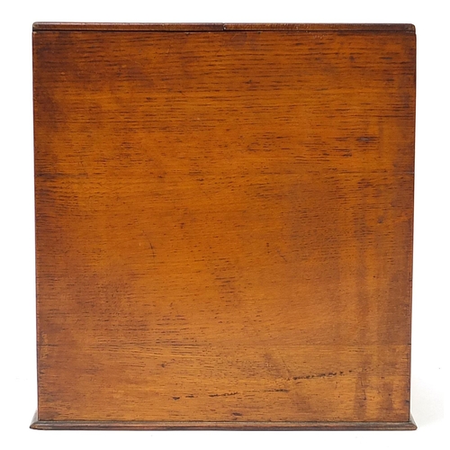 343 - Antique oak desk top stationary cabinet, 33cm H x 30cm W x 20cm D