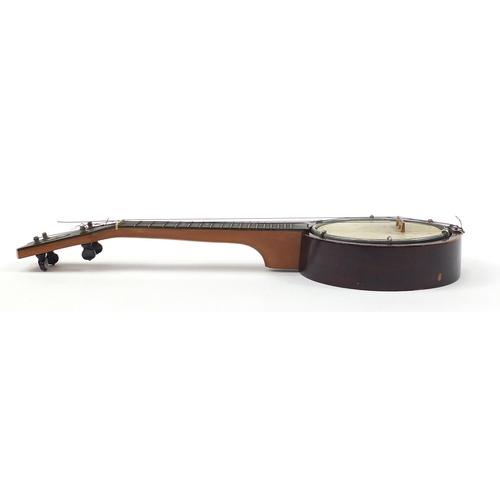 412 - Keech banjulele banjo numbered A12611, with case, 54cm in length