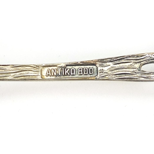 2214 - Set of six German Antiko 800 silver rose teaspoons housed in a fitted box, 10.5cm in length, 58.5g