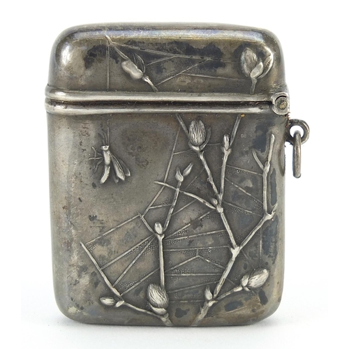 2183 - German silver vesta embossed with a spider and insects in a web, 4.5cm high, 15.0g