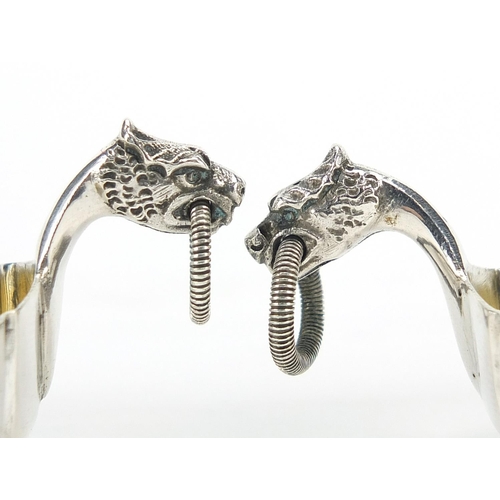 2181 - Marius Hammer, pair of Danish 830S silver open salts with dragon head handles, 7.5cm wide