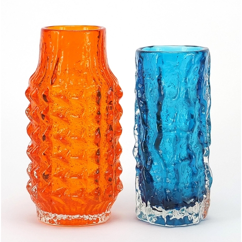 267 - Geoffrey Baxter for Whitefriars, two glass vases including a pineapple example in tangerine, the lar... 