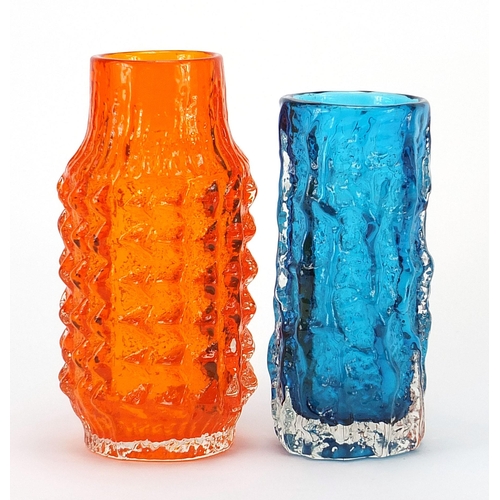 267 - Geoffrey Baxter for Whitefriars, two glass vases including a pineapple example in tangerine, the lar... 