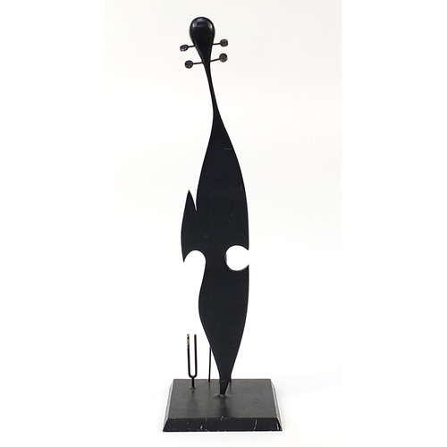 204A - Modernist Symphons violin iron sculpture with unengraved brass plaque, 66.5cm high