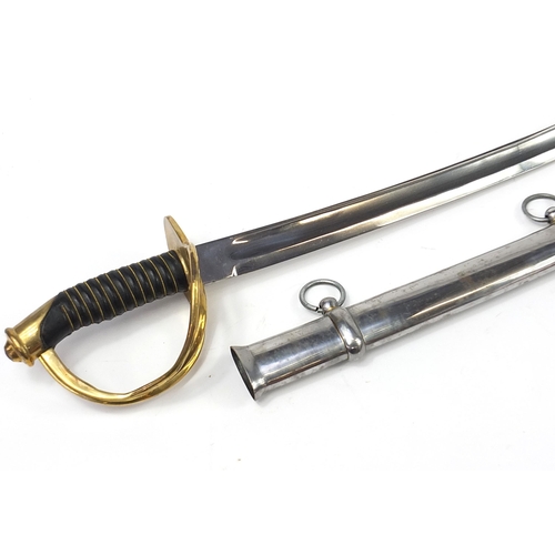 1443 - Ceremonial dress sword and scabbard with brass hand guard, 108cm in length