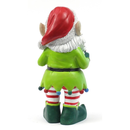 1582 - Large garden gnome ornament with 'stop here' sign, 60cm high
