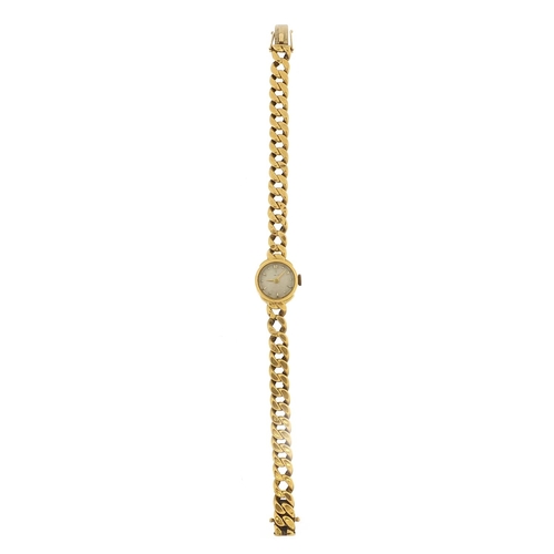 1593 - Tudor, ladies 18ct gold wristwatch with 18ct gold Rolex strap, 16mm in diameter, 18.5g