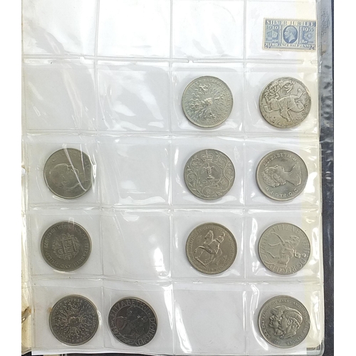 285 - British banknotes and coins housed in an album, some pre decimal, including George V 1935 silver Roc... 