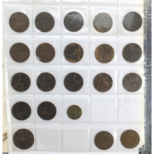 285 - British banknotes and coins housed in an album, some pre decimal, including George V 1935 silver Roc... 