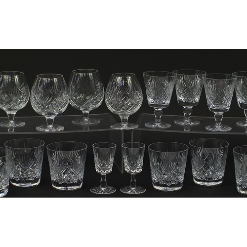 452 - Royal Doulton lead crystal drinking glasses to include six whiskey tumblers and brandy balloons