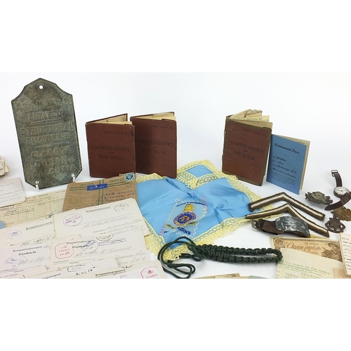 1439 - Militaria including a silver trench watch, soldier's service & pay book and letters