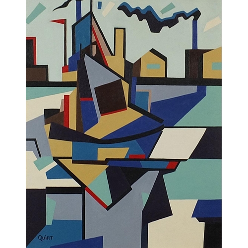 240 - Manner of Walter Quirt - Abstract composition, boatyard, American school oil on canvas board, mounte... 