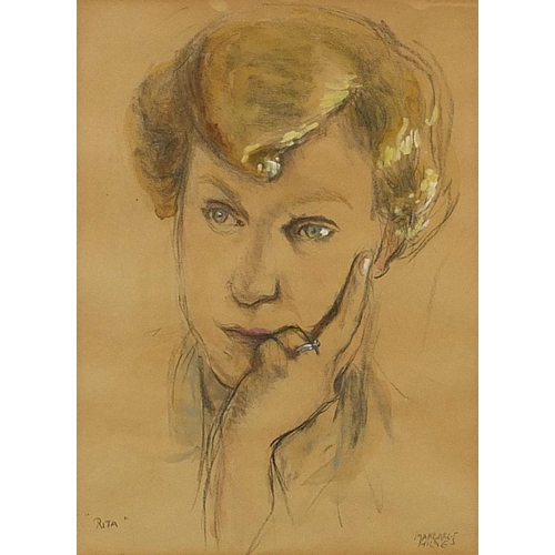 145A - Margaret Milnes - Portrait of a lady, inscribed Rita, signed 20th century charcoal and watercolour, ... 