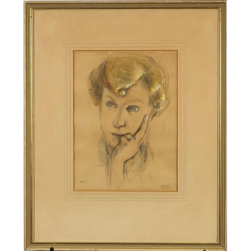 145A - Margaret Milnes - Portrait of a lady, inscribed Rita, signed 20th century charcoal and watercolour, ... 