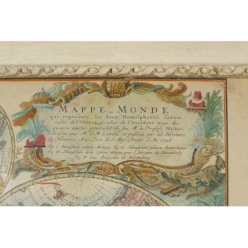 119 - Planiglobii Terrestris Mappe Monde, map, mounted, framed and glazed, 75cm x 54cm excluding the mount... 