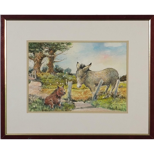 356 - Donkeys, two ink and watercolours, one signed Battram, mounted, framed and glazed, the largest 33.5c... 