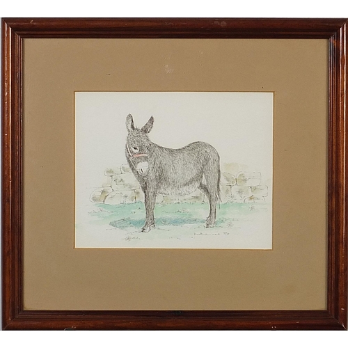 356 - Donkeys, two ink and watercolours, one signed Battram, mounted, framed and glazed, the largest 33.5c... 