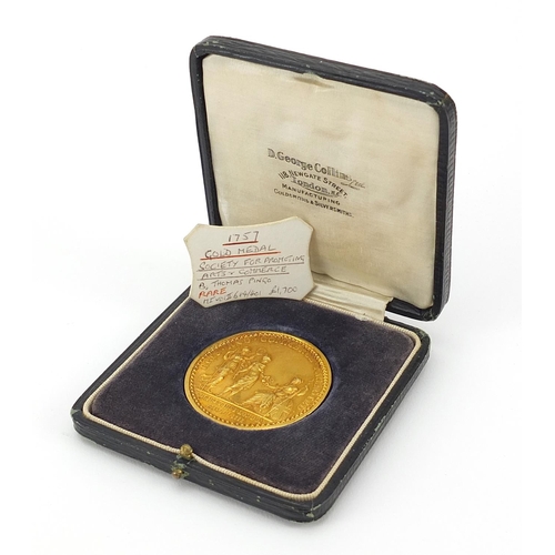 2242 - 18th century gold Society for Promoting Arts & Conference medal by Thomas Pingo awarded to Revd Char... 