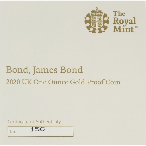 2234 - Elizabeth II 2020 one ounce gold proof coin commemorating James Bond with box and certificate number... 