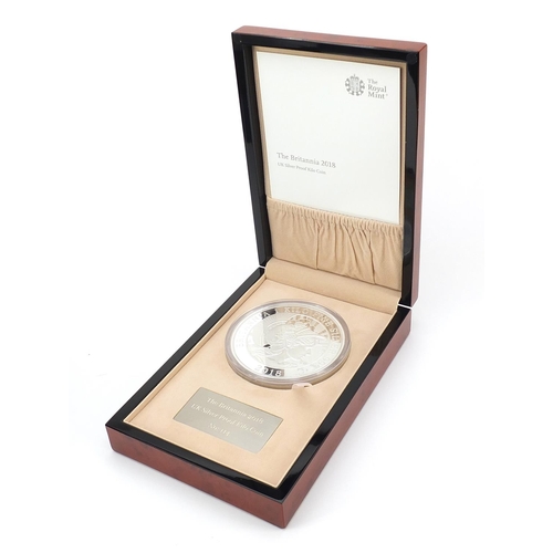 2231 - Elizabeth II 2018 Britannia silver proof one kilo coin with box and certificate numbered 114