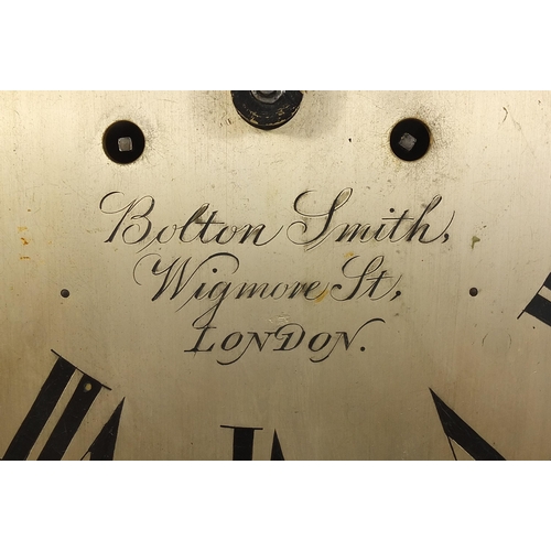 1452 - Mahogany longcase clock, the silvered dial inscribed Bolton Smith, Wigmore, Street London, 188cm hig... 